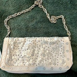White House Black Market WHBM Silver White Date Night Clutch Purse.